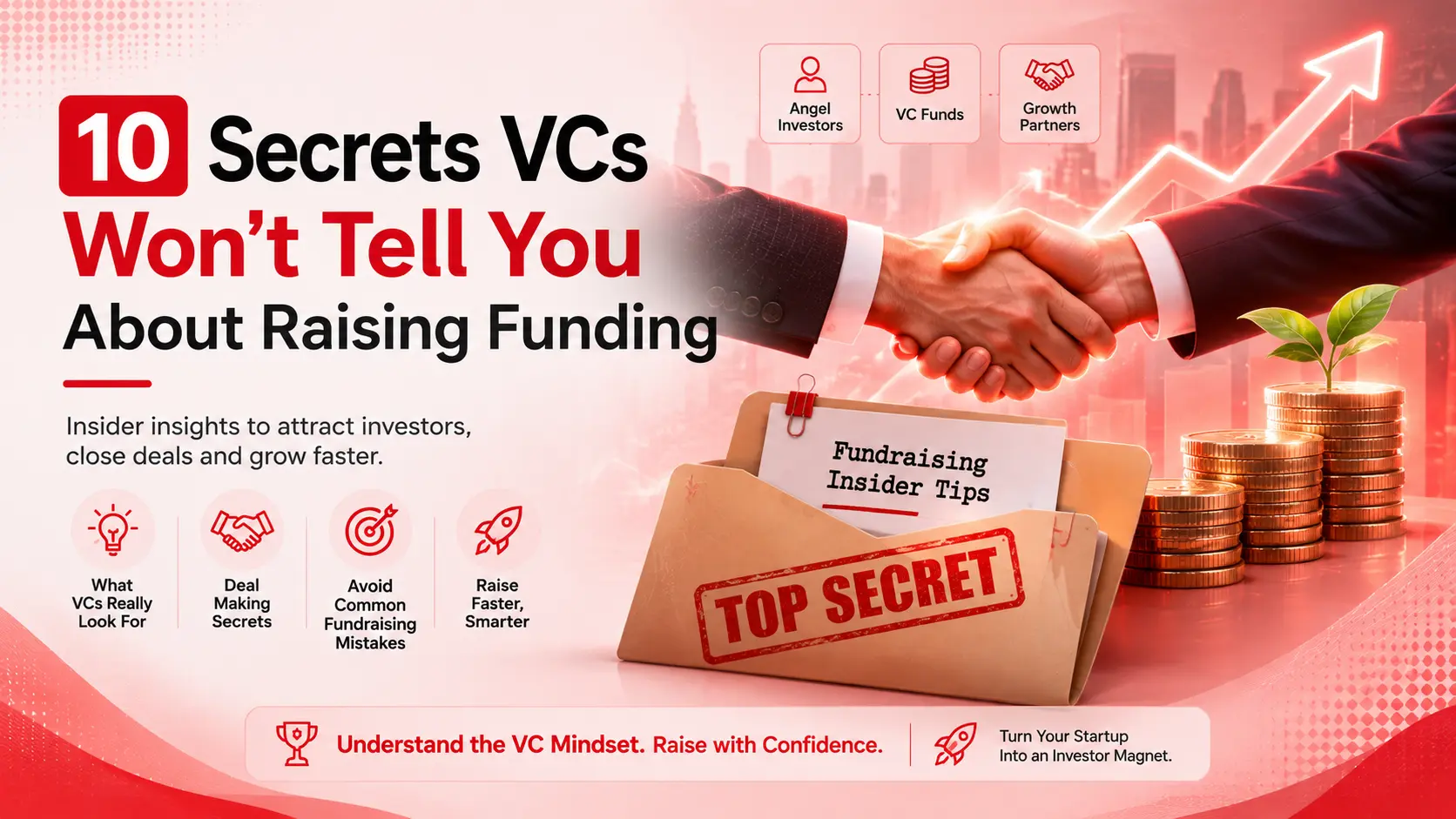 Startup founder raising funding — confidently presenting pitch to investors with data and clear roadmap