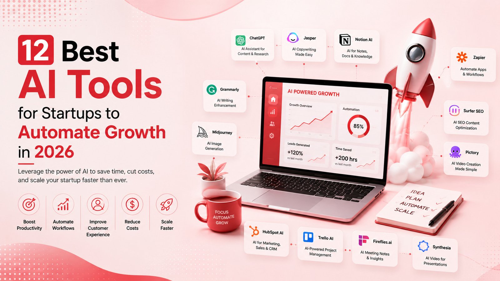 12 best AI tools for startups in 2026 to automate growth and scale faster